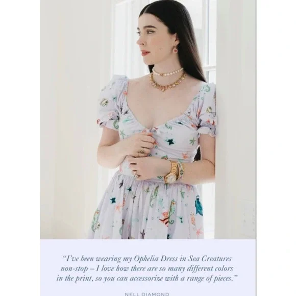 HILL HOUSE The Ophelia Dress in Purple Sea Creatures NWT Size XS - Picture 5 of 11